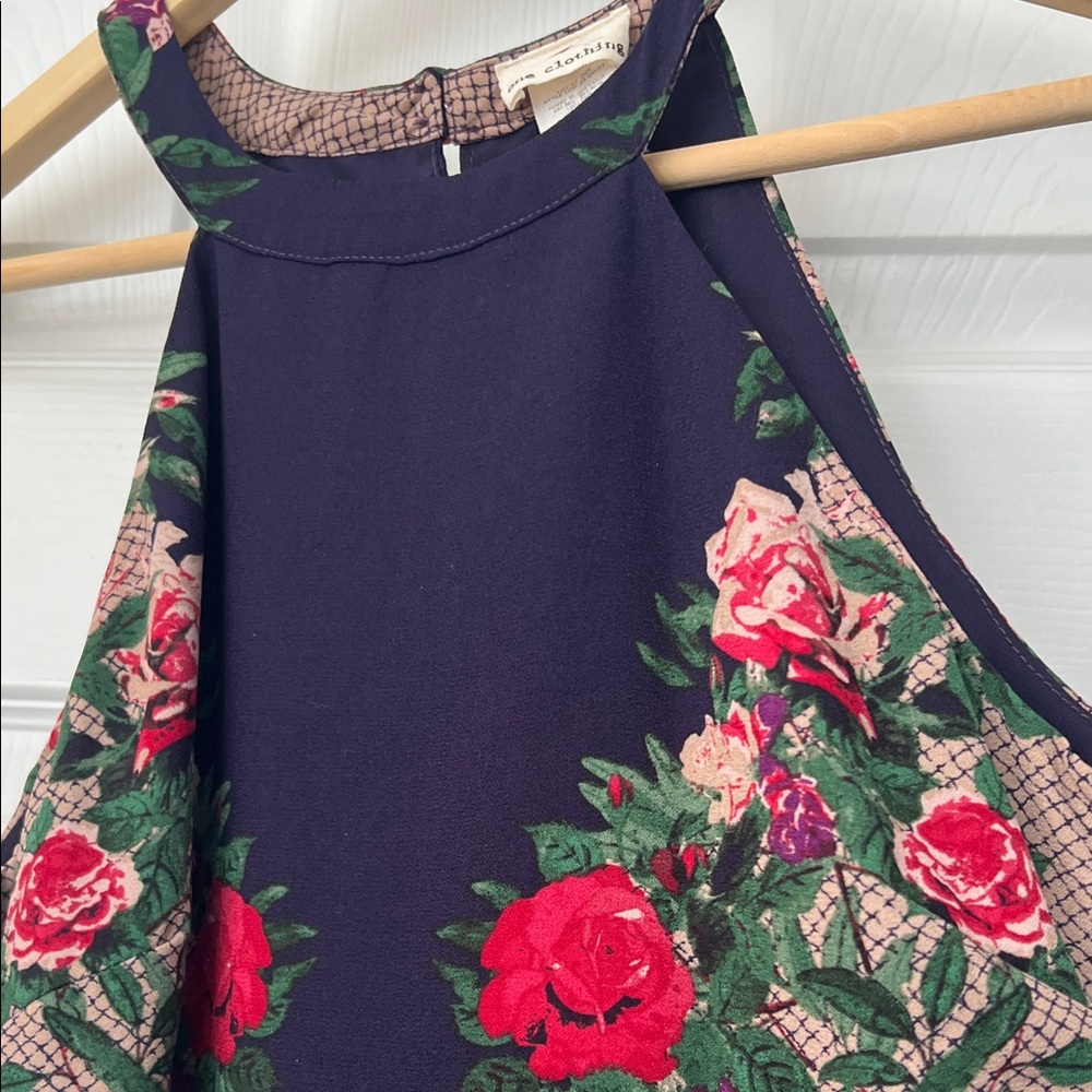 One Clothing Halter Style Tunic Dress — Red Floral on Navy